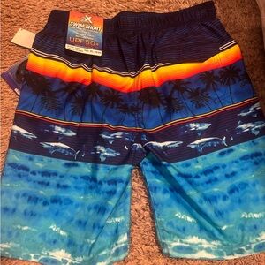 Boys Blue Tropical Wave Swim Trunks with Goggles  UPF 50+